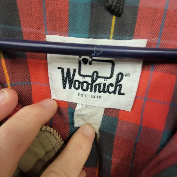 Lg Woolrich Men’s Khaki Insulated Field Barn Jacket Plaid Lined Corduroy Collar - Picture 2 of 9